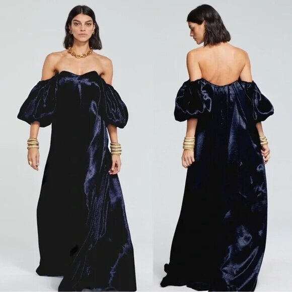 New Caroline Constas Palmer Off The Shoulder Navy Maxi Dress Evening Gown NWT XS - Picture 1 of 10